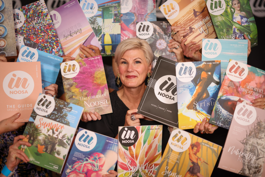 IN Noosa Magazine Founder Deb Caruso celebrating 10 years of print. Photo Credit - The Comms People