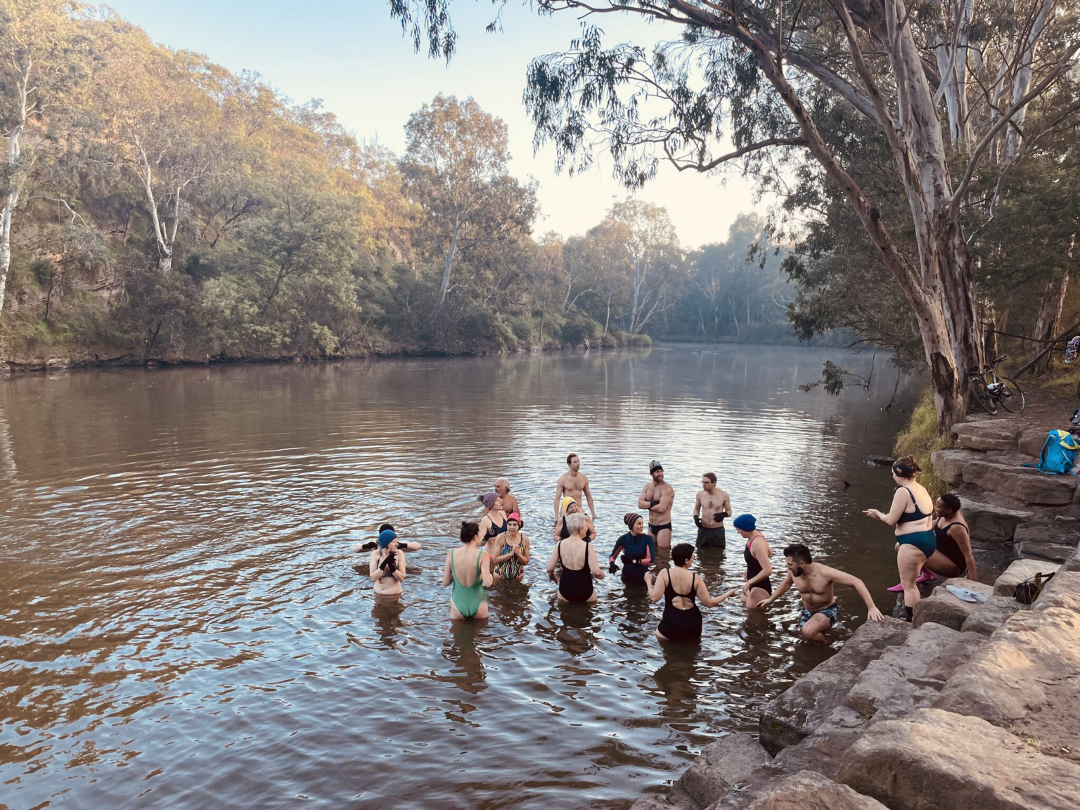 River enthusiasts taking a dip in Melbourne's Yarra/Birrarung River.